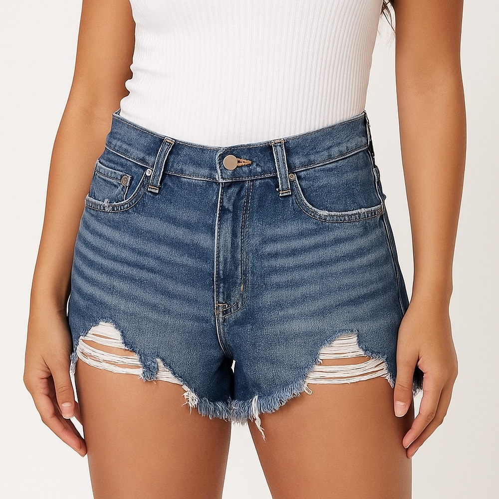 aerie Blue Distressed High-Rise Jean Shorts